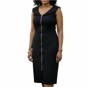 A390 Calvin Klein Minimal Chic Black Sleeveless Zip-Front Dress Worn Once 12